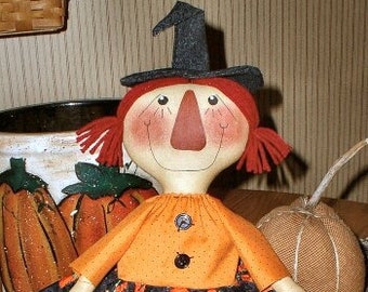 Raggedy Witch EPATTERN -primitive halloween annie cloth doll craft digital download sewing pattern - PDF - 1.99