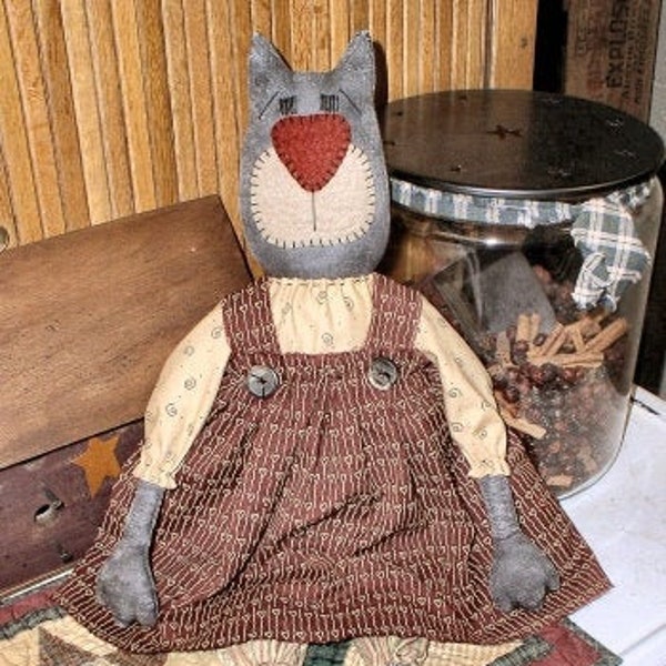 Lucille Cat EPATTERN...primitive country cloth doll craft digital download sewing pattern - PDF - 1.99