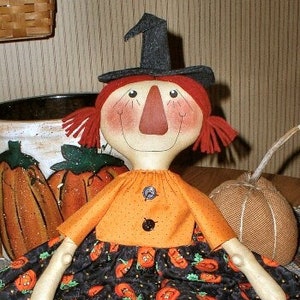 Raggedy Witch EPATTERN -primitive halloween annie cloth doll craft digital download sewing pattern - PDF - 1.99