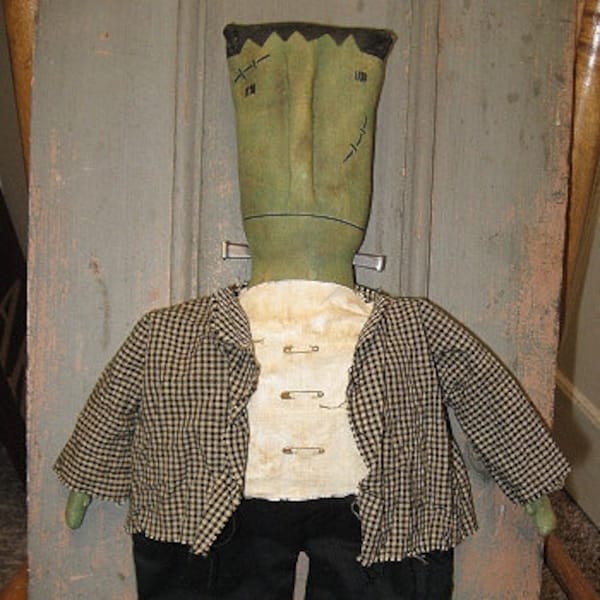 Frankenstein EPATTERN -primitive country halloween cloth doll craft digital download sewing pattern - PDF - 1.99