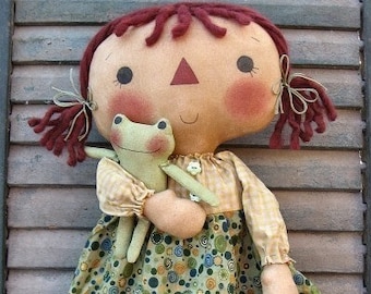 Froggie Ann EPATTERN... primitive country raggedy cloth doll craft digital download sewing pattern...PDF... 1.99