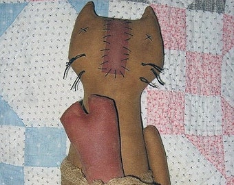 I Love Cats EPATTERN...primitive country heart craft digital download sewing pattern...PDF...1.99