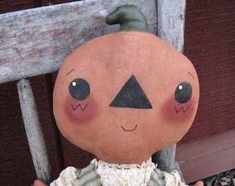 Pixie Pumpkin EPATTERN - primitive country halloween pumpkin head cloth doll craft digital download sewing pattern - PDF - 1.99