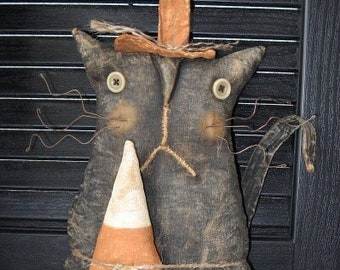 Kitty Korn EPATTERN...primitive black cat witch halloween cloth doll craft digital download sewing pattern...PDF...1.99