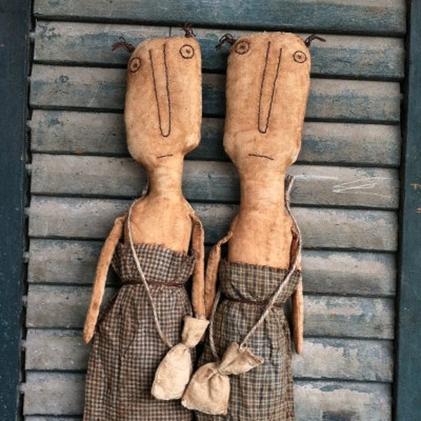 Tess & Bess EPATTERN-primitive cloth doll country craft digital download sewing pattern-PDF-1.99