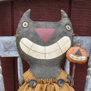 Pretty Kitty EPATTERN -primitive country halloween black cat cloth doll craft digital download sewing pattern - PDF - 1.99
