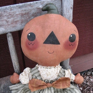 Pixie Pumpkin EPATTERN - primitive country halloween pumpkin head cloth doll craft digital download sewing pattern - PDF - 1.99