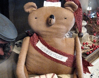 Christmas Bear EPATTERN...primitive country holiday cloth doll craft digital download sewing pattern...PDF...1.99