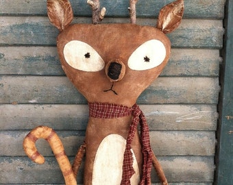 Rocko Reindeer EPATTERN - primitive country christmas holiday cloth doll craft digital download sewing pattern - PDF - 1.99