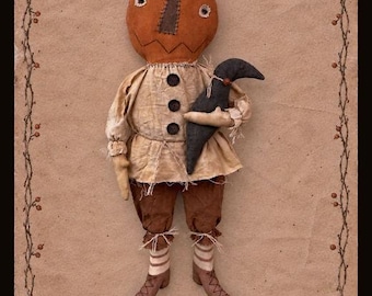 Jackson Crowe EPATTERN...primitive halloween pumpkin head scarecrow doll craft digital download sewing pattern...PDF...1.99