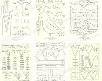 Valentine #2 Embroidery Bundle...9 primitive stitchery epattern designs...PDF format...rug hooking, needle punch, machine embroidery, SVG