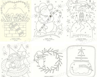 Christmas #6 Embroidery Bundle...9 primitive stitchery epattern designs...PDF format...rug hooking, needle punch, painting