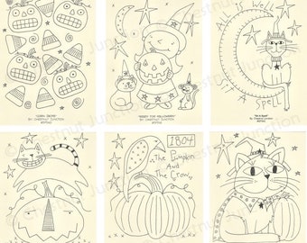 Halloween #6 Embroidery Bundle...9 primitive stitchery epattern designs...PDF format...rug hooking, needle punch, painting