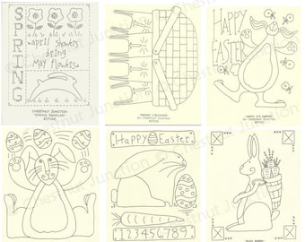 Easter Embroidery Bundle #1...9 primitive stitchery epattern designs...PDF format...rug hooking, needle punch