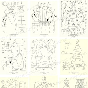 Christmas #5 Embroidery Bundle...9 primitive stitchery epattern designs...PDF format...rug hooking, needle punch, painting