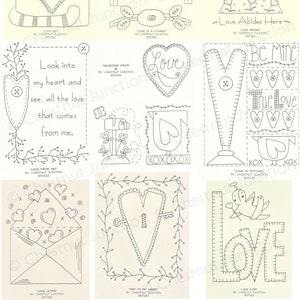 Valentine #3 Embroidery Bundle...9 primitive stitchery epattern designs...PDF format...rug hooking, needle punch, painting