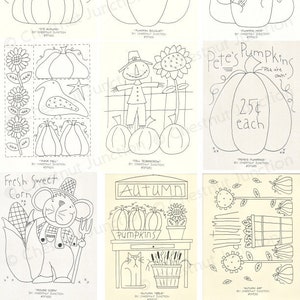 Autumn #3 Embroidery Bundle...9 primitive stitchery epattern designs...PDF format...rug hooking, needle punch, painting