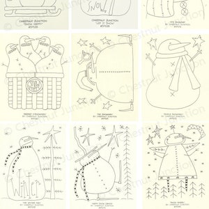 Snowman #1 Embroidery Bundle...9 primitive stitchery epattern designs...PDF format...rug hooking, needle punch, machine embroidery, paint