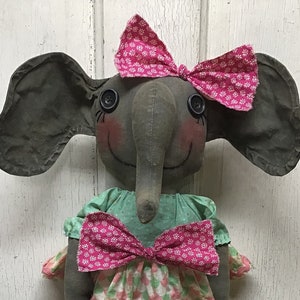 Ella Phunt EPATTERN -primitive country shabby farmhouse elephant cloth animal doll craft digital download sewing pattern - 1.99 - PDF
