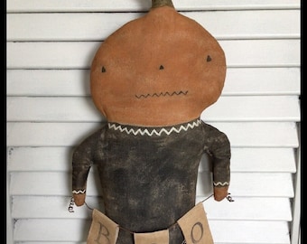 Boo Jack EPATTERN...primitive pumpkin head...halloween cloth doll ornament decoration craft sewing digital download PATTERN...PDF...1.99