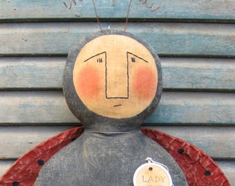 Ladybug EPATTERN -primitive country spring summer doll crafts digital download sewing pattern- PDF-1.99