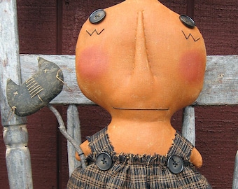 Purdee Punkin EPATTERN -primitive country halloween pumpkin head cloth doll craft digital download sewing pattern - PDF - 1.99