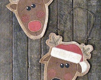 Reindeer Ornaments EPATTERN...primitive country christmas holiday ornament digital download sewing pattern...PDF...1.99