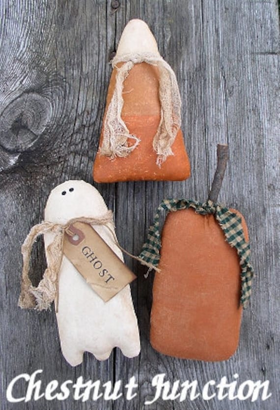 Halloweenies EPATTERN - primitive country halloween ghost pumpkin corn cloth craft digital download sewing pattern - PDF - 1.99