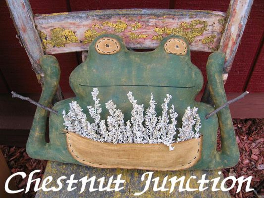 Folky Frog Epattern...country Primitive Spring Summer Garden Cloth Doll ...