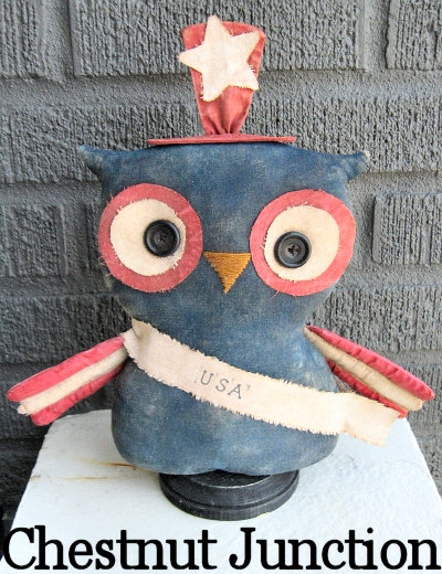 USA Owl EPATTERN...primitive patriotic americana cloth doll craft digital download sewing pattern...