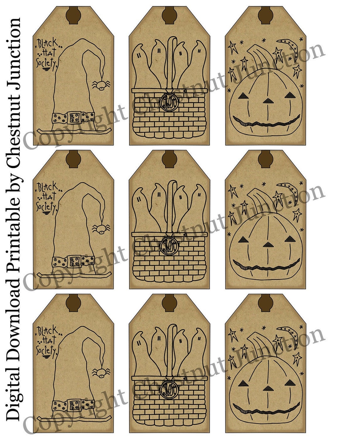Jack and Hats Printable...instant Download Primitive Halloween Hang Tag ...