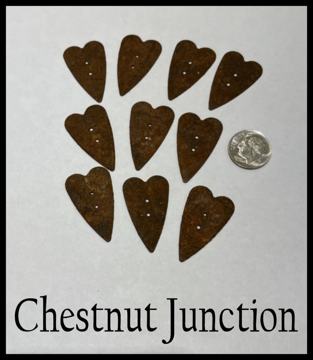 RUSTY HEART Buttons...package of 10...1"...two Hole Metal Button ...
