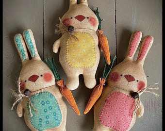 Spring Bunnies EPATTERN...primitive easter spring bunny rabbit cloth doll digital download sewing craft pattern design...PDF...1.99