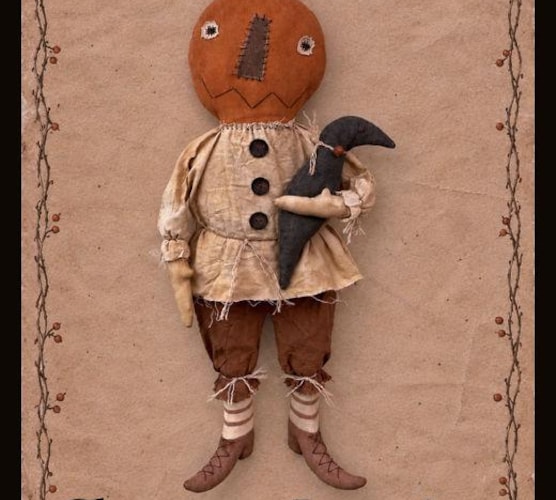Jackson Crowe EPATTERN — Primitive Halloween Pumpkin Head Scarecrow Doll Pattern