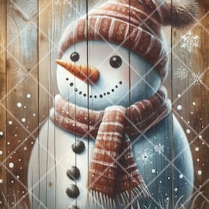 PRINTABLE - &quot;Snowman On Barnwood&quot; - Download JPG FILE - primitive Winter Print - Crafts, Scrapbook, Journal, Decoupage - Sublimation
