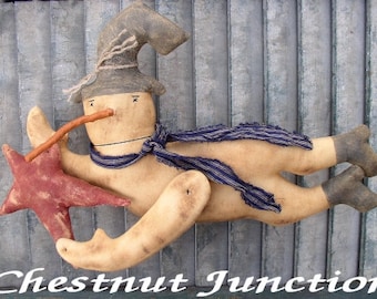 Flying Snowman EPATTERN-primitive winter christmas holiday cloth doll craft digital download sewing pattern-PDF-1.99