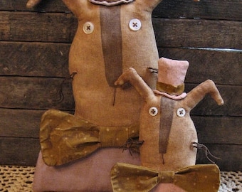 Bow Tie Bunnies EPATTERN-primitive easter spring rabbit cloth doll craft digital download sewing pattern - PDF -1.99