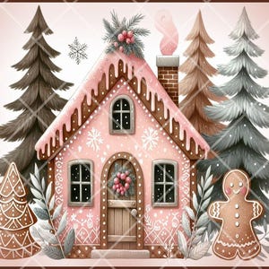 PRINTABLE - &quot;Pink Gingerbread&quot; - Download JPG FILE - primitive Christmas Print - Crafts, Scrapbook, Journal, Decoupage - Sublimation