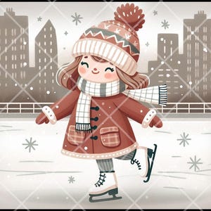 PRINTABLE - &quot;Skater Girl&quot; - Download JPG FILE - primitive Christmas Print - Crafts, Scrapbook, Journal, Decoupage - Sublimation