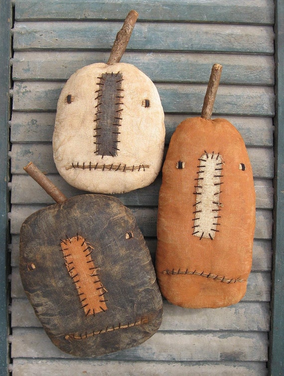 Three Jacks EPATTERN...primitive country halloween pumpkin cloth doll craft ornament digital download sewing pattern...PDF...1.99