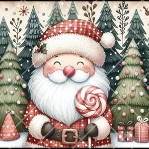 PRINTABLE - &quot;Peppermint Santa&quot; - Download JPG FILE - primitive Christmas Print - Crafts, Scrapbook, Journal, Decoupage - Sublimation