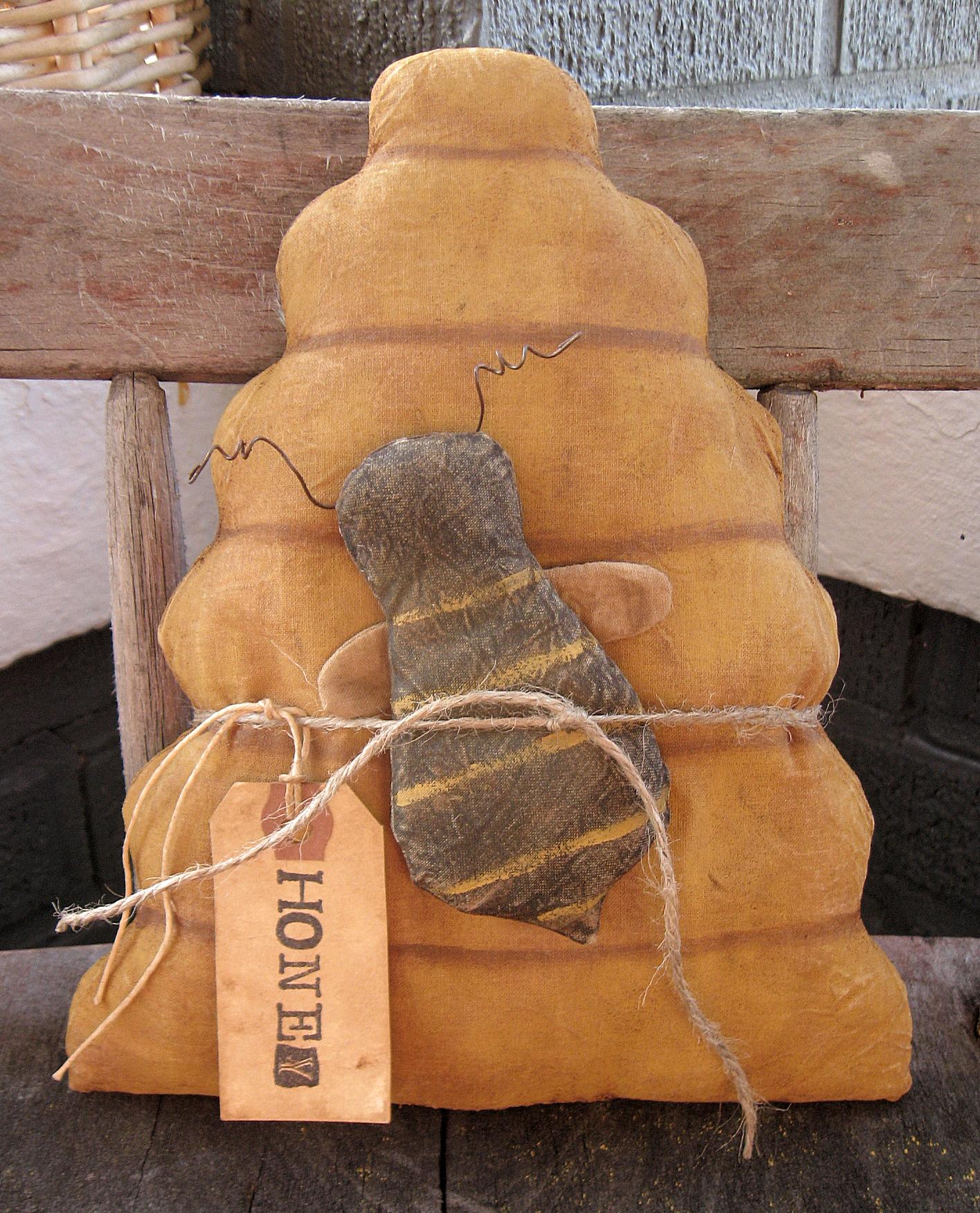 Beeskep and Bee EPATTERN...primitive summer garden cloth doll craft digital download sewing pattern...PDF...1.99