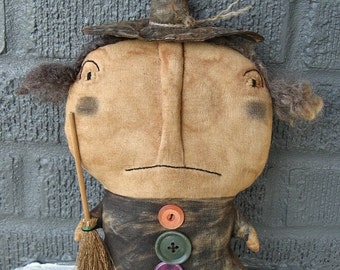 Witch Winnly EPATTERN-primitive halloween cloth doll craft digital download sewing pattern-PDF-1.99