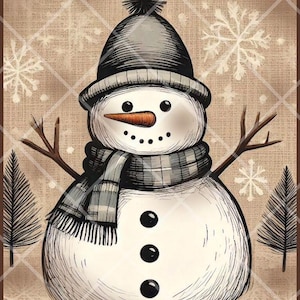 PRINTABLE - &quot;Beanie Snowman&quot; - Download JPG FILE - primitive Winter Print - Crafts, Scrapbook, Journal, Decoupage - Sublimation