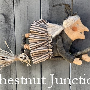 Flying Witch EPATTERN...primitive halloween cloth doll craft digital download sewing pattern...PDF...1.99
