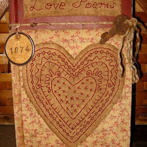 Love Poems EPATTERN-primitive valentine heart journel craft digital download sewing pattern-PDF- 1.99