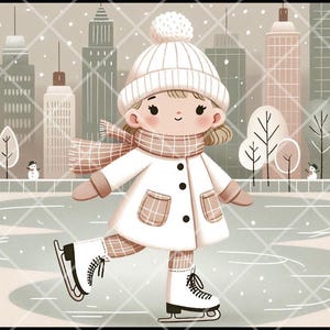 PRINTABLE - &quot;City Skater&quot; - Download JPG FILE - primitive Christmas Print - Crafts, Scrapbook, Journal, Decoupage - Sublimation
