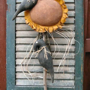 Crow Flower EPATTERN - primitive country sunflower cloth craft autumn fall digital download sewing pattern - 1.99 - PDF
