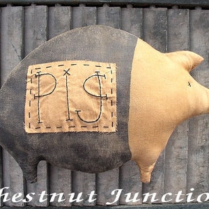 Folk Pig EPATTERN...primitive country cloth doll craft decoration digital download sewing pattern...PDF...1.99