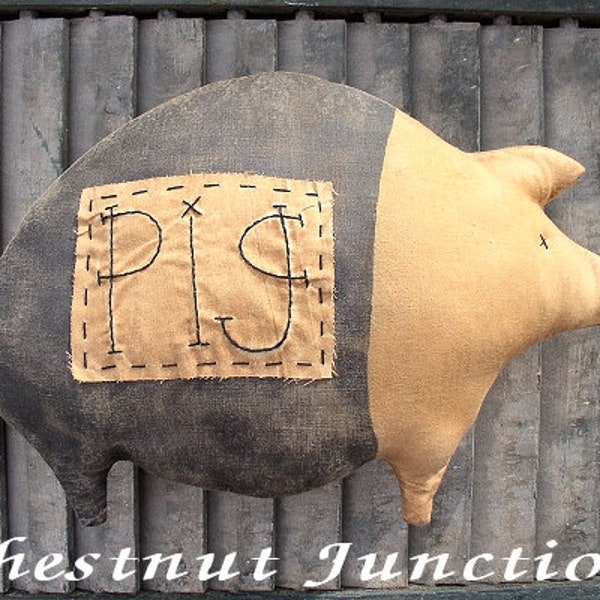 Folk Pig EPATTERN...primitive country cloth doll craft decoration digital download sewing pattern...PDF...1.99